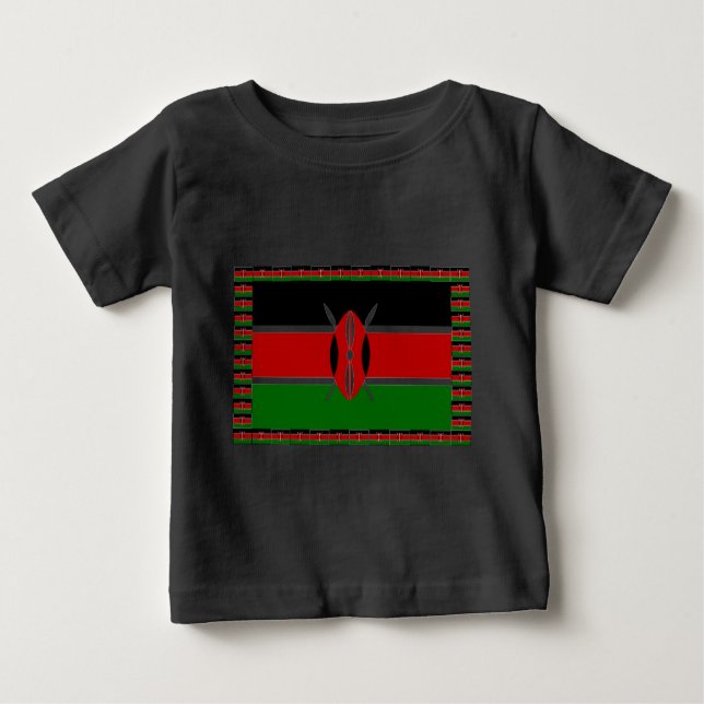 T-shirt Pour Bébé Drapeau du Kenya : avec cadre de drapeau miniature (Devant)