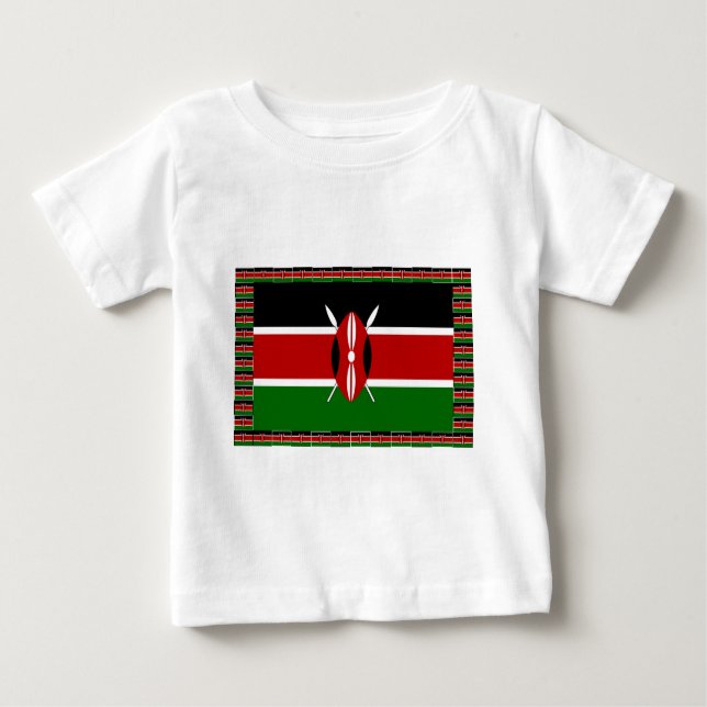 T-shirt Pour Bébé Drapeau du Kenya : avec cadre de drapeau miniature (Devant)