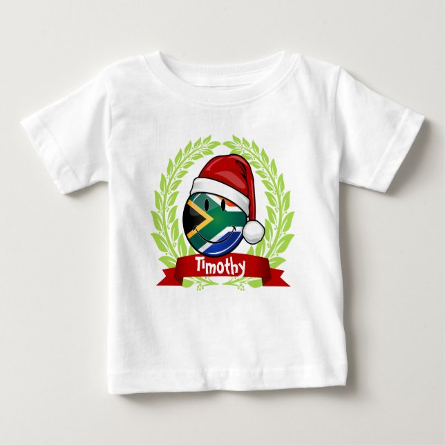 T-shirt Pour Bébé Drapeau sud-africain souriant style de Noël (Devant)