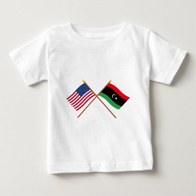 T-shirt Pour Bébé Drapeaux croisés des États-Unis et de la Libye (Devant)