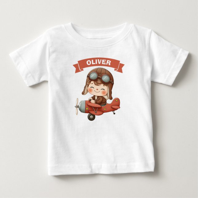 T-shirt Pour Bébé Dreamy Baby Aviator en avion rouge (Devant)