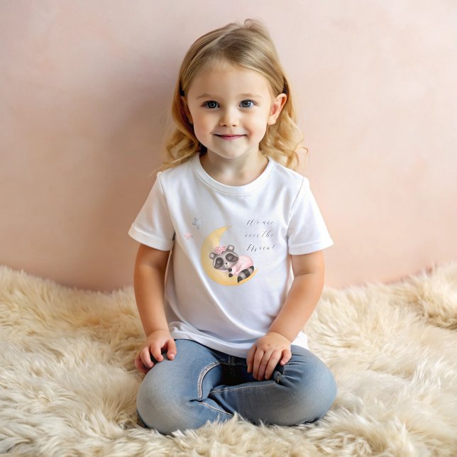 T-shirt Pour Bébé Dreamy Over the Moon Raccoon Girl Baby shower (Dreamy Over the Moon Raccoon Girl Baby Shower Baby T-Shirt)