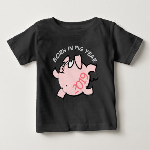 T-shirt Pour Bébé Drôle 6 Dessin Illustration Pink Pig 2019 Bébé T