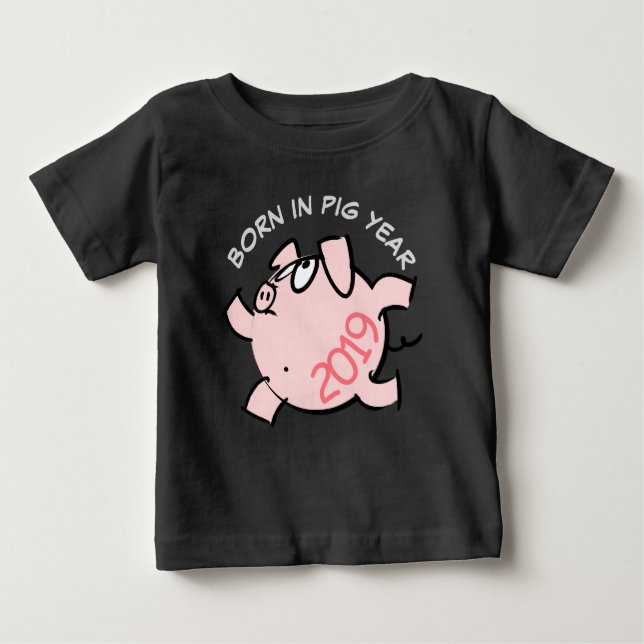T-shirt Pour Bébé Drôle 6 Dessin Illustration Pink Pig 2019 Bébé T (Devant)