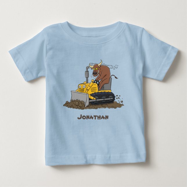 T-shirt Pour Bébé Drôle bulldozer de conduite de taureaux (Devant)