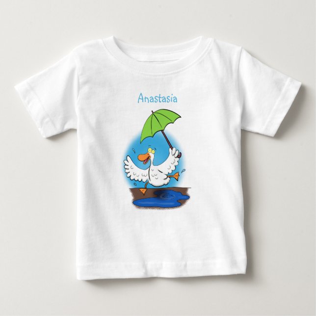 T-shirt Pour Bébé Drôle canard avec parapluie dessin animé (Devant)