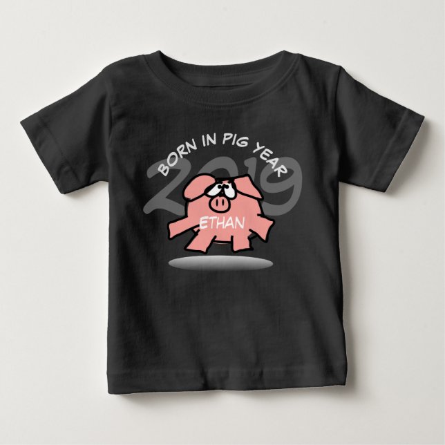 T-shirt Pour Bébé Drôle Cartoon Pink Pig 2019 Personnalisé Baby Tee (Devant)