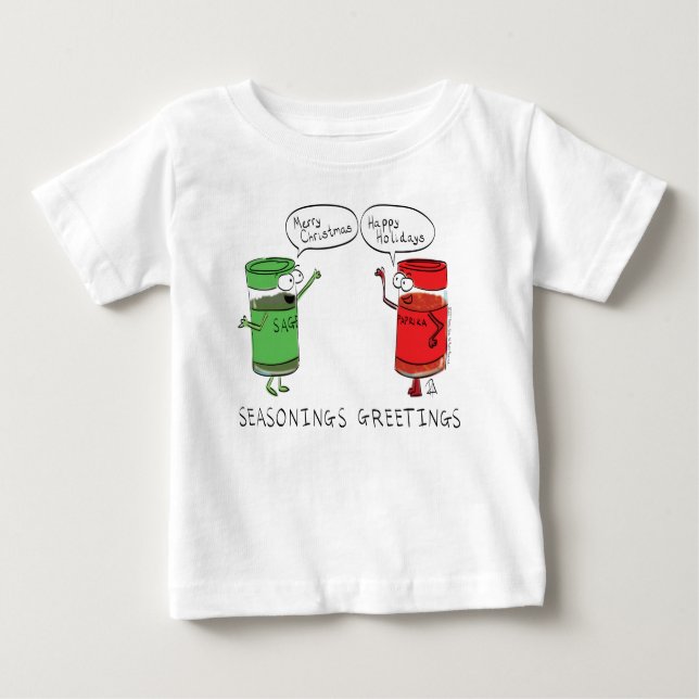 T-shirt Pour Bébé Drôle de Noël, Cuisines de caricatures (Devant)