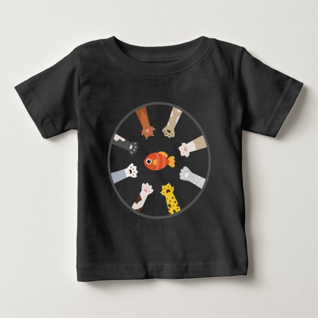 T-shirt Pour Bébé Drôle Design Chats Jouer Pour Attraper Du Poisson (Devant)