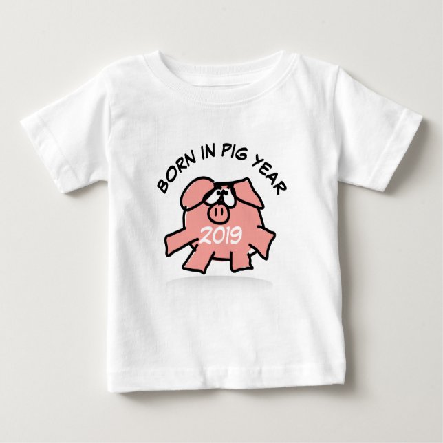 T-shirt Pour Bébé Drôle dessin animé Cochon rose 2019 Tee bébé (Devant)