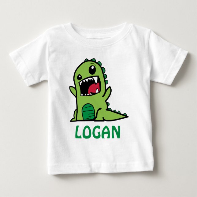 T-shirt Pour Bébé Drôle dessin animé de dinosaure avec nom (Devant)