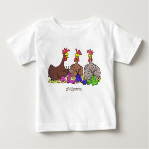 T-shirt Pour Bébé Drôle dessin animé de poulets de tricot