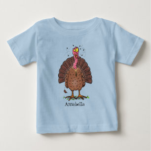 T-shirt Pour Bébé Drôle dinde marron de la ferme avec des mouches de