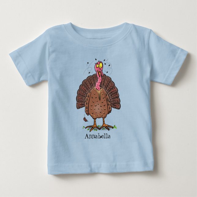 T-shirt Pour Bébé Drôle dinde marron de la ferme avec des mouches de (Devant)