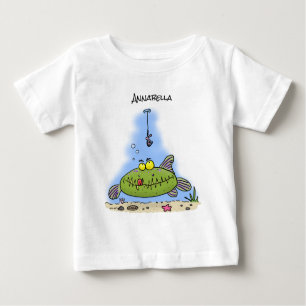 T-shirt Pour Bébé Drôle gras affamé poisson vert dessin de pêche