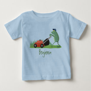 T-shirt Pour Bébé Drôle grenouille verte tondre la pelouse dessin