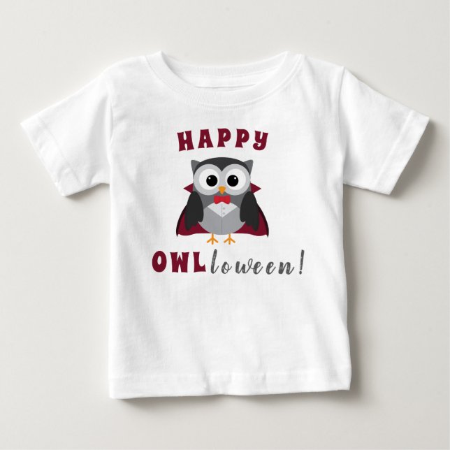 T-shirt Pour Bébé Drôle Joyeux Halloween Owl Vampire Trick ou Treat (Devant)