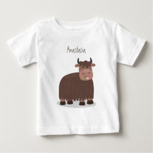 T-shirt Pour Bébé Drôle joyeux yak mangeant de l'herbe dessin d'illu