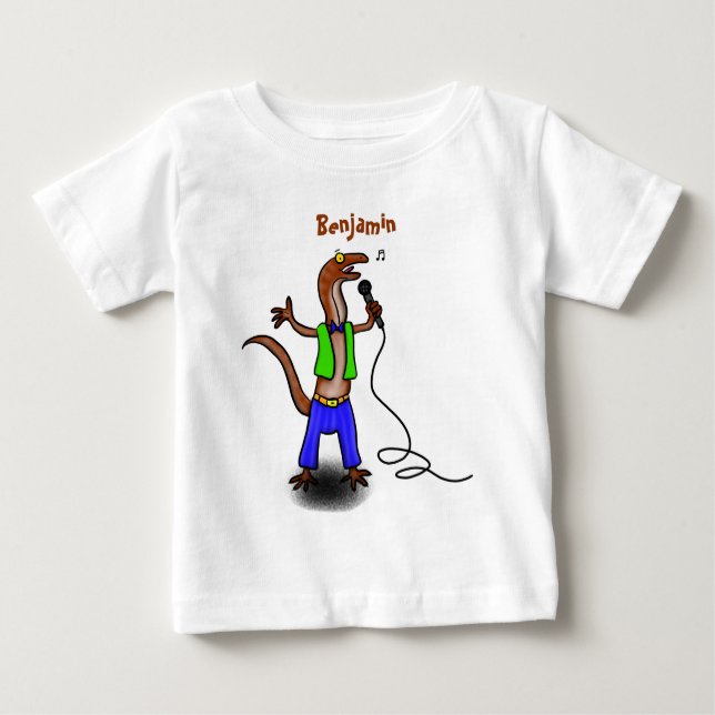 T-shirt Pour Bébé Drôle lézard chantant avec bande dessinée de micro (Devant)