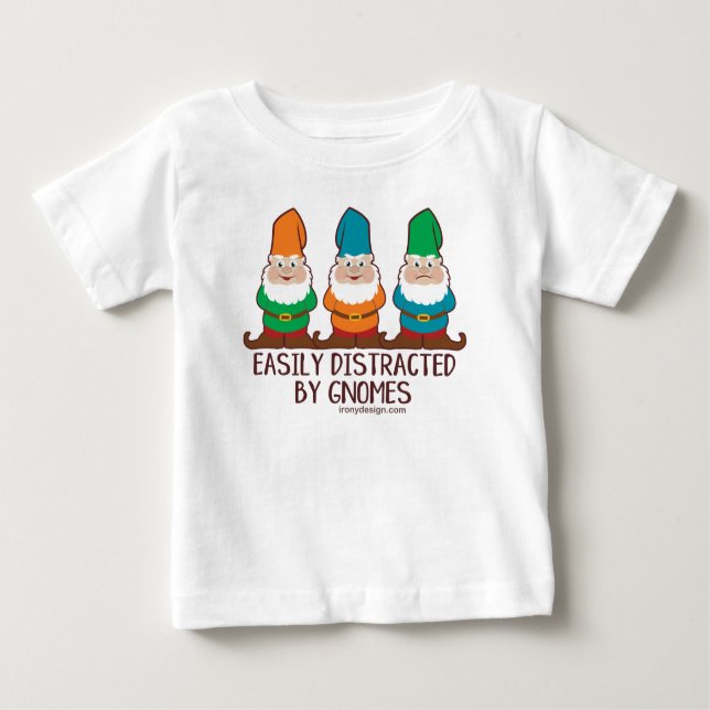 T-shirt Pour Bébé Drôle mignon facilement distrait par des gnomes (Devant)