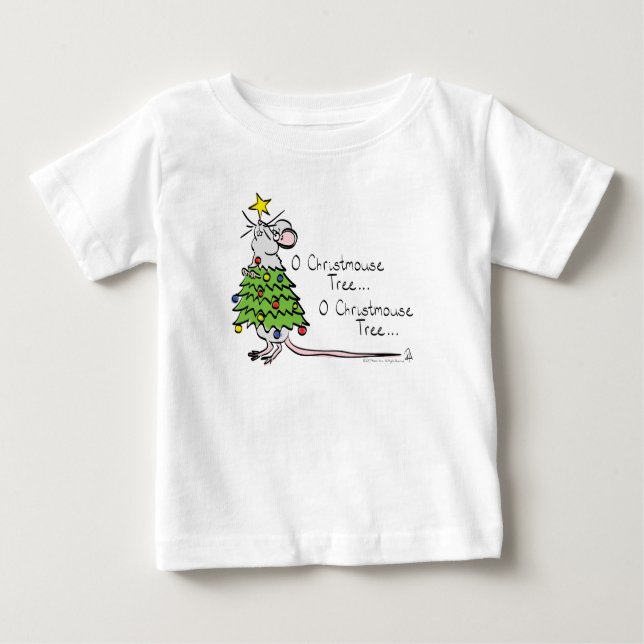 T-shirt Pour Bébé Drôle Noël mignon Souris Arbre Cartoon (Devant)