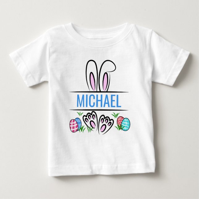 T-shirt Pour Bébé Drôle Nom lapin de Pâques Personnalisé (Devant)