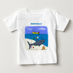 T-shirt Pour Bébé Drôle requin couché et dessin animé de pêche