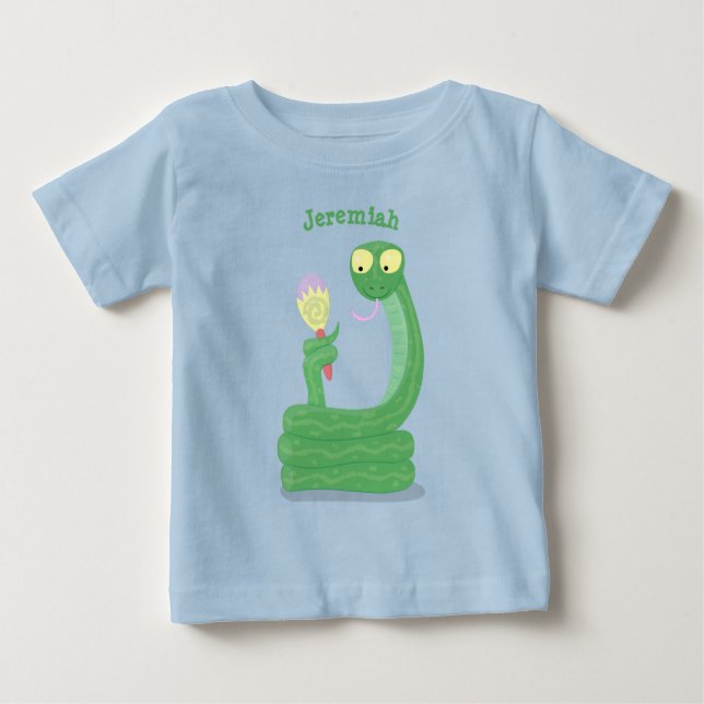T-shirt Pour Bébé Drôle serpent vert avec caricature maraca (Devant)