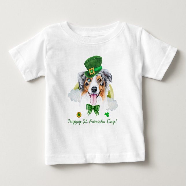 T-shirt Pour Bébé Drôle Shepherd Australien St. Patrick Or (Devant)