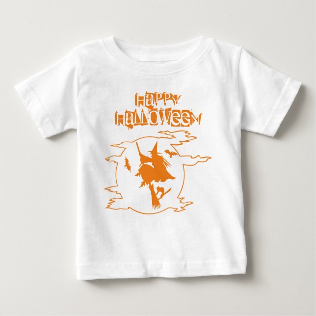 T-shirt Pour Bébé Drôle Sorcière Broomstick Monde Halloween Typograp (Devant)