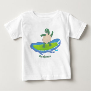 T-shirt Pour Bébé Drôle tortue vague de surf dessin animé