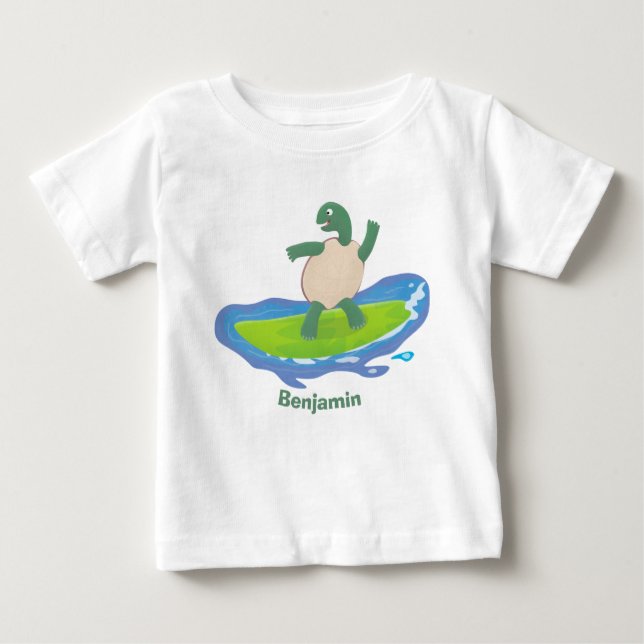 T-shirt Pour Bébé Drôle tortue vague de surf dessin animé (Devant)