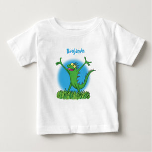 T-shirt Pour Bébé Drôle vert souriant animé lézard d'iguane