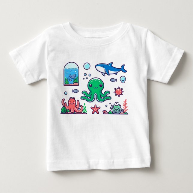T-shirt Pour Bébé Eau Animaux Bébé Bodysuit | Ocean Fun pour bébés (Devant)