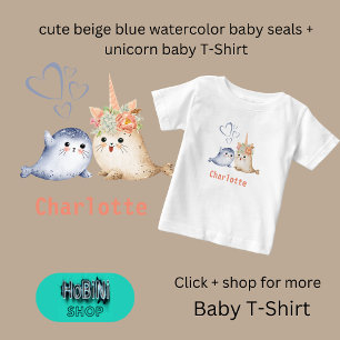 T-shirt Pour Bébé eau beige bleu mignonne bébé phoques + licorne