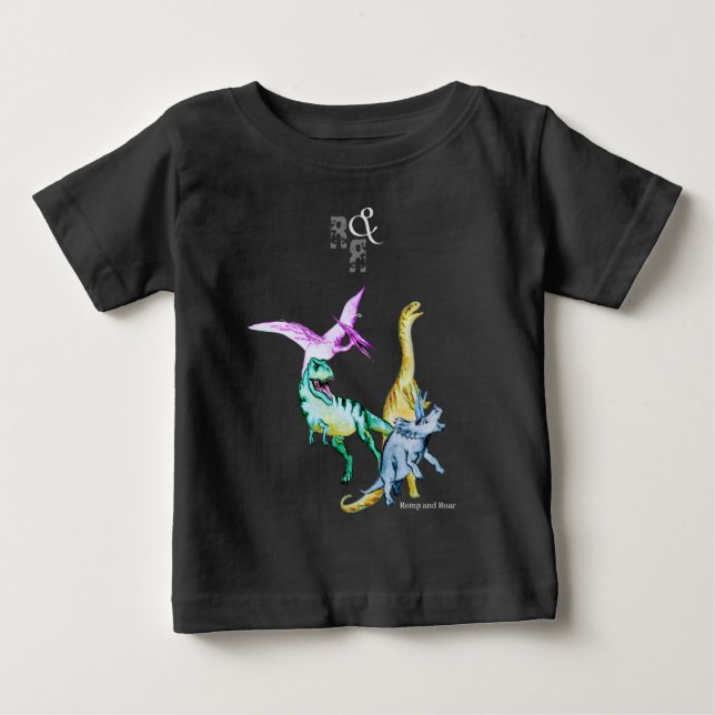 T-shirt Pour Bébé Ébats et rugissements de dinosaures à l'aquarelle (Devant)