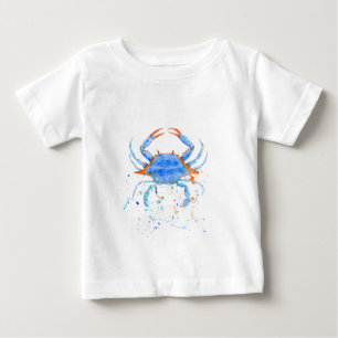 T-shirt Pour Bébé Éclaboussure de peinture de crabe bleu d'aquarell