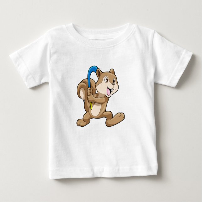 T-shirt Pour Bébé Écureuil au hockey sur gazon avec bâton (Devant)