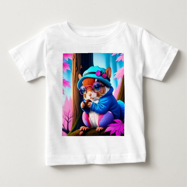 T-shirt Pour Bébé Écureuil Bleu Mangeant Un Fruit (Devant)
