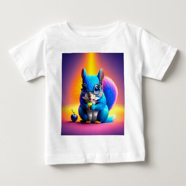 T-shirt Pour Bébé Écureuil Bleu Mangeant Un Fruit (Devant)