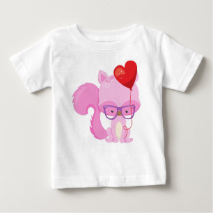 T-shirt Pour Bébé Écureuil de la Saint-Valentin, Écureuil rose, Lune