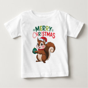 T-shirt Pour Bébé Écureuil de Noël festif avec boule de noël