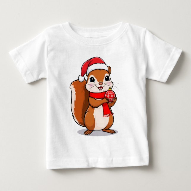 T-shirt Pour Bébé Écureuil de Noël Mignon (Devant)