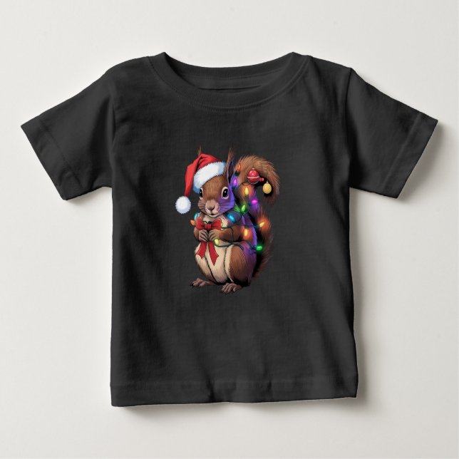 T-shirt Pour Bébé Écureuil lumières de Noël Famille de Noël (Devant)