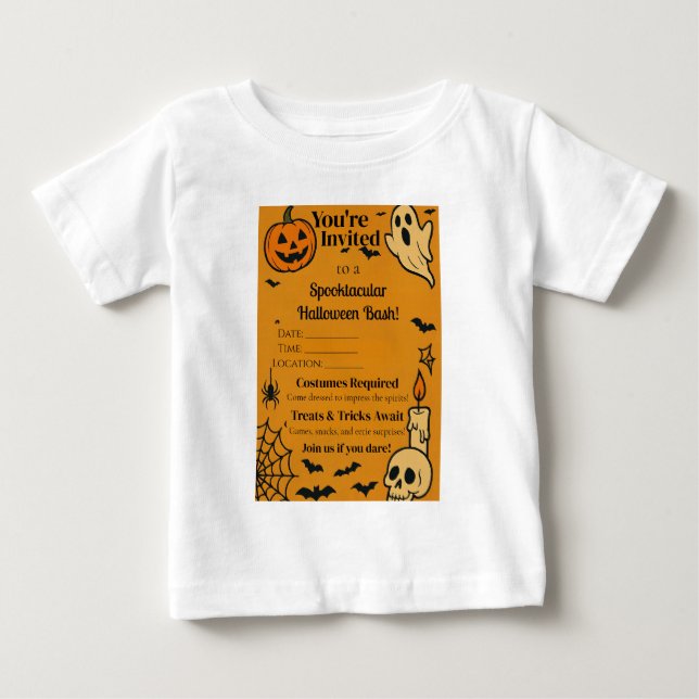 T-shirt Pour Bébé Éffrayant Invitation Halloween Bash | Fantômes et  (Devant)