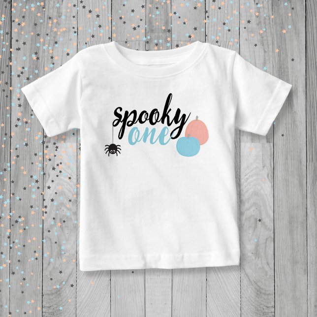 T-shirt Pour Bébé Éffrayant One Blue Premier anniversaire (Spooky One Birthday Shirt)