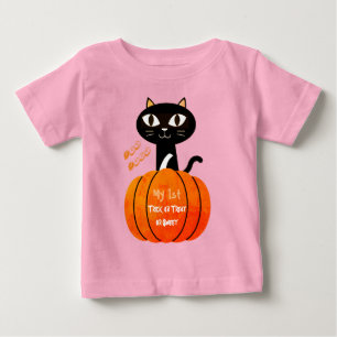 T-shirt Pour Bébé Éffrayant Orange Black Cat Citrouille Mon 1er Hall