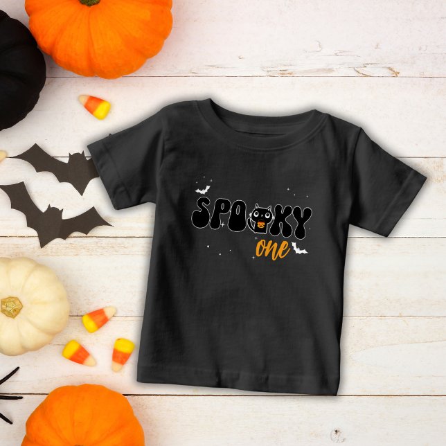 T-shirt Pour Bébé Éffrayant Un 1er Anniversaire Chat Trick-or-Treati (Créateur téléchargé)