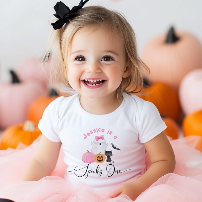T-shirt Pour Bébé Éffrayant Un Halloween Birtdhay rose petit Boo (Créateur téléchargé)