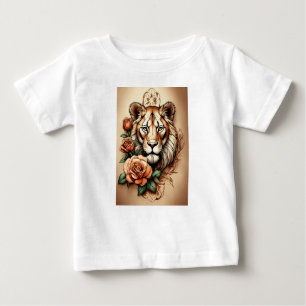 T-shirt Pour Bébé Élégance sauvage : Lionesse & Tatouage Rose T-Sh i